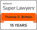Logo Recognizing Brittain Law's affiliation with Super Lawyers 15 years